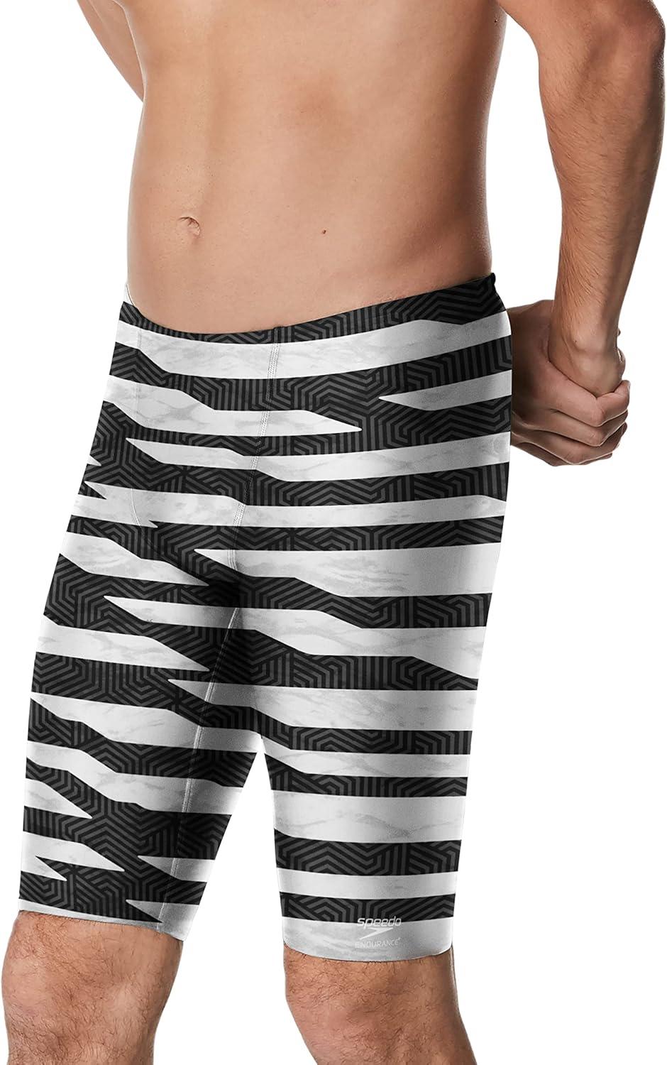 imageSpeedo Mens Swimsuit Jammer Endurance Printed Team ColorsContort Speedo BlackWhite