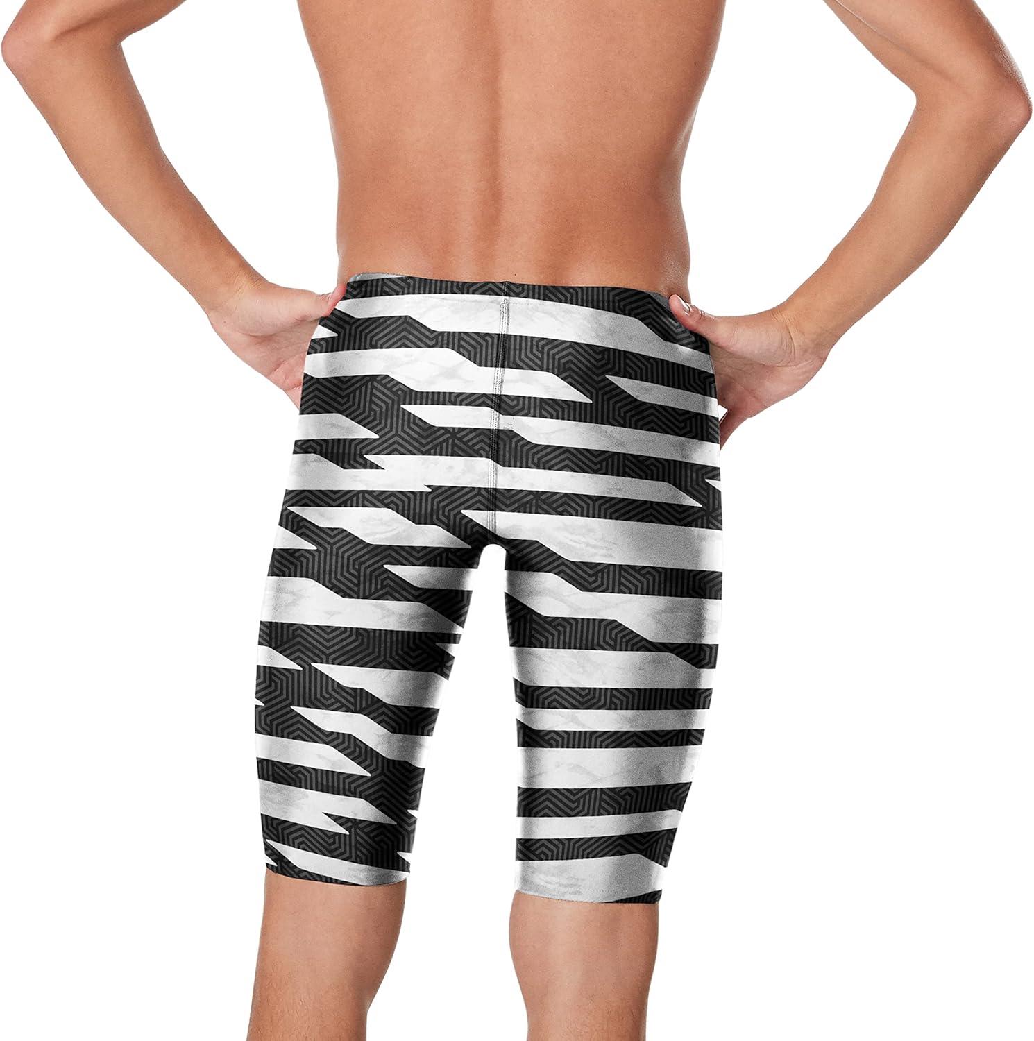 imageSpeedo Mens Swimsuit Jammer Endurance Printed Team ColorsContort Speedo BlackWhite