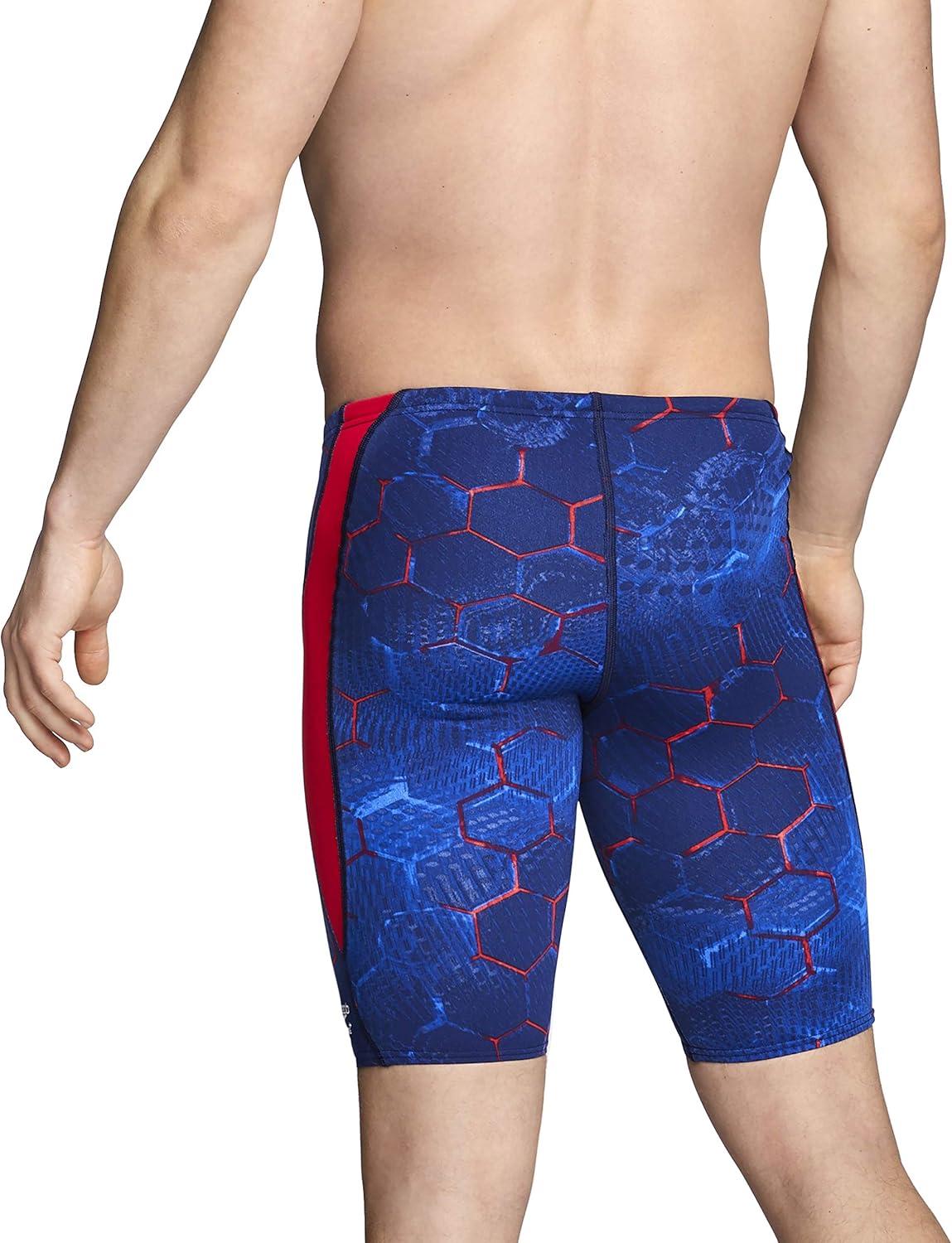 imageSpeedo Mens Swimsuit Jammer Endurance Printed Team ColorsEmerging RedWhiteBlue