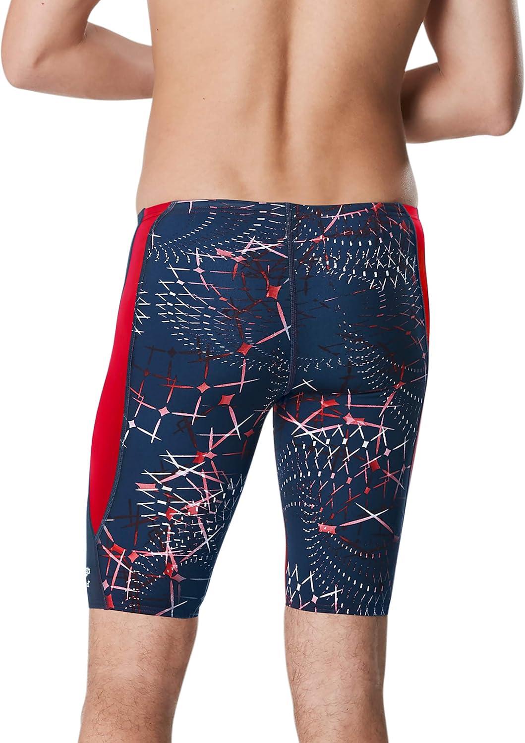 imageSpeedo Mens Swimsuit Jammer Endurance Printed Team ColorsGalactic RedWhiteBlue