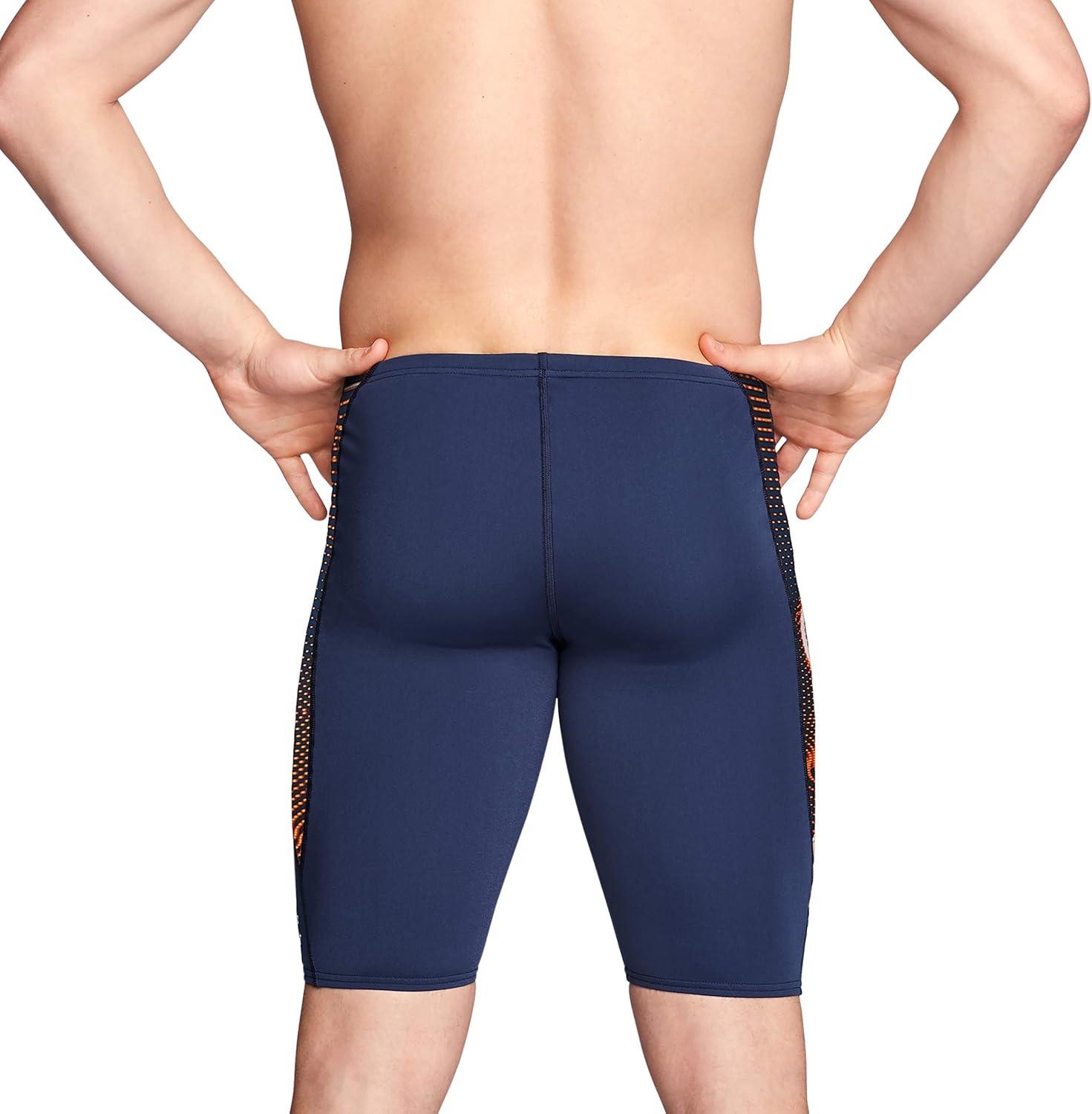 imageSpeedo Mens Swimsuit Jammer Endurance Printed Team ColorsSolar NavyOrange