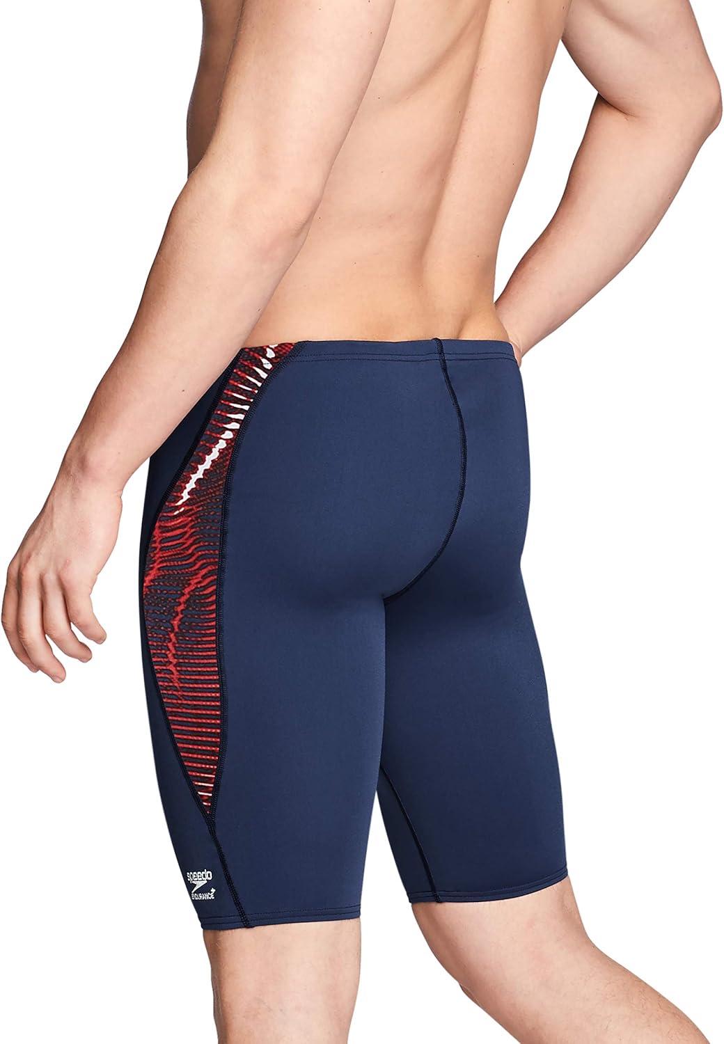 imageSpeedo Mens Swimsuit Jammer Endurance Printed Team ColorsSolar RedWhiteBlue