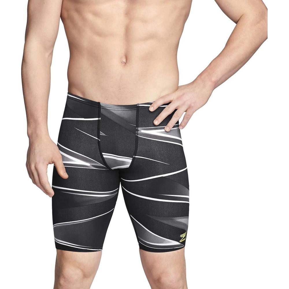 imageSpeedo Mens Swimsuit Jammer Endurance Printed Team ColorsInfinite BlackWhite