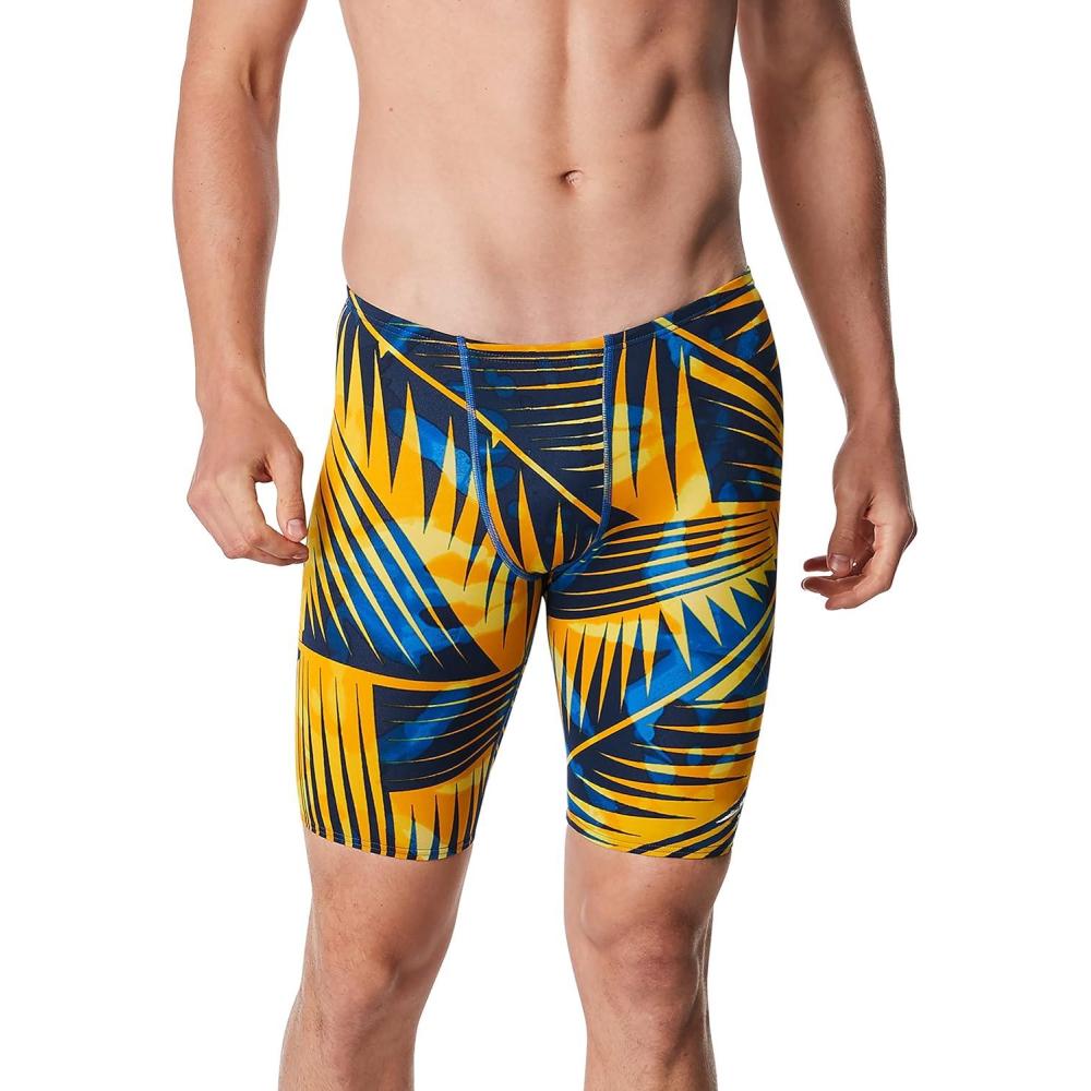 imageSpeedo Mens Swimsuit Jammer Endurance Printed Team ColorsReflected BlueGold