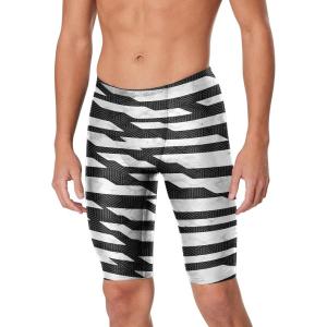 imageSpeedo Mens Swimsuit Jammer Endurance Printed Team ColorsContort Speedo BlackWhite