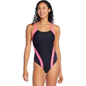 imageSpeedo Womens Swimsuit One Piece Creora Highclo Quantum Splice High Cut SolidJacguard Speedo Black