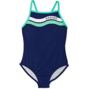 imageSpeedo Girls Swimsuit One Piece Thin StrapsLogo Blue Harmony