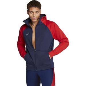 imageSpeedo Mens Sweatshirt Full Zip Hooded Jacket Team Warm UpRedWhiteBlue