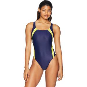 imageSpeedo Womens Powerflex Eco Taper Splice Pulse Back One Piece SwimsuitNavyGold