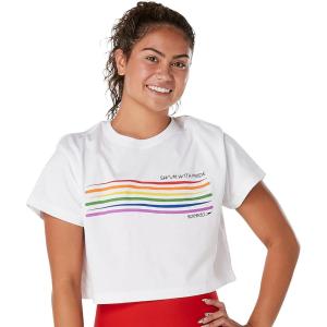 imageSpeedo Womens TShirt Short Sleeve Crew Neck Vintage Crop2023 Pride White