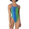 imageSpeedo Womens Swimsuit One Piece PowerFlex Flyback Printed Adult Team ColorsHydro BlueGreen