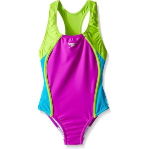 imageSpeedo Girls Swimsuit One Piece Mesh Splice Thick StrapMesh Electric Purple