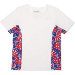imageSpeedo Girls UV Swim Shirt Short Sleeve Printed RashguardSpeedo Red Splice