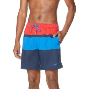 imageSpeedo Mens Swim Trunk Mid Length Redondo StripeHigh Risk Red Block