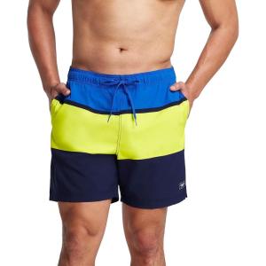 imageSpeedo Mens Swim Trunk Mid Length Redondo StripeLemon Drizzle Block