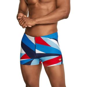 imageSpeedo Mens Swimsuit Square Leg PrintedDrift RedWhiteBlue