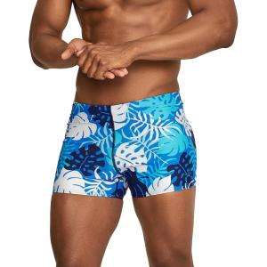 imageSpeedo Mens Swimsuit Square Leg PrintedPalm Blue RadianceAtoll