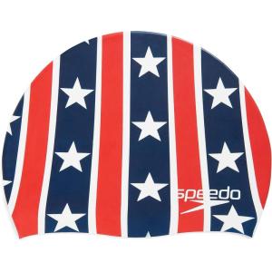 imageSpeedo UnisexAdult Swim Cap Silicone ElastomericNavyRedWhite