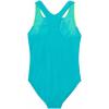 imageSpeedo Big Girls Solid Infinity Splice One Piece SwimsuitTurkish Sea BlueNeon Light Green