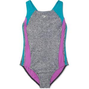 imageSpeedo Girls Swimsuit One Piece Infinity Splice Thick StrapHeather GreyCeramic