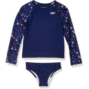 imageSpeedo Girls Uv Swim Shirt Long Sleeve Rashguard SetRedWhiteBlue