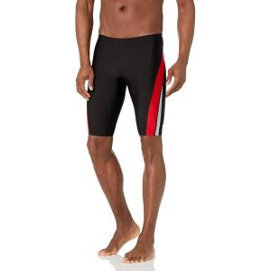 imageSpeedo Mens Standard Swimsuit Jammer Endurance Splice Team ColorsBlackRed Splice