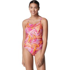 imageSpeedo Womens Swimsuit One Piece Prolt Volt Back PrintedMarble Rose Violet
