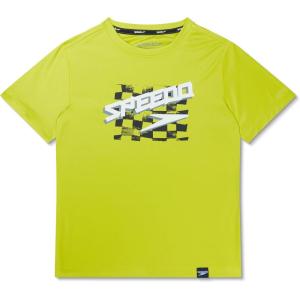 imageSpeedo Boys Uv Swim Shirt Short Sleeve Tee GraphicCheckered Bitter Lime