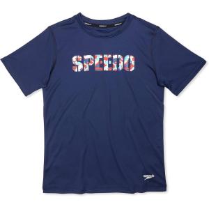 imageSpeedo Boys Uv Swim Shirt Short Sleeve Tee GraphicRwb Peacoat