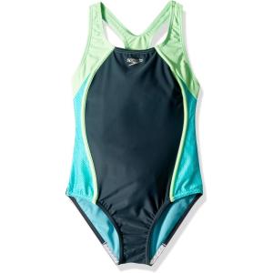 imageSpeedo Girls Swimsuit One Piece Mesh Splice Thick StrapAsphalt