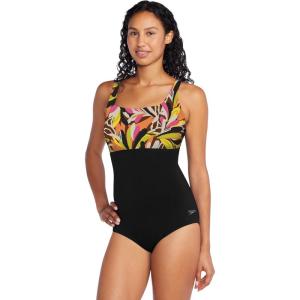 imageSpeedo Womens Endurance Color Top One Piece SwimsuitCoastal Leaves Pink