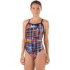 imageSpeedo Womens Powerflex Eco Laser Sticks Flyback SwimsuitLaser NavyOrange