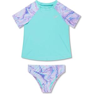 imageSpeedo Girls Printed Short Sleeve Rash Guard tShirt Two Piece Swim SetArctic Glass