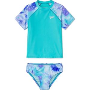 imageSpeedo Girls Printed Short Sleeve Rash Guard tShirt Two Piece Swim SetScuba Blue
