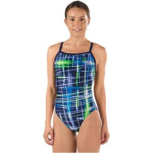 imageSpeedo Womens Powerflex Eco Laser Sticks Flyback SwimsuitLaser BlueGreen