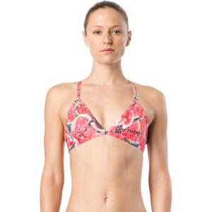 imageSpeedo Womens Swimsuit Top Triangle Bikini Endurance Lite Tie Back PrintDiscontinuedDeep Coral Turnz