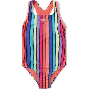 imageSpeedo Girls Swimsuit One Piece Closed RacerbackRainbow Stripe Anthracite