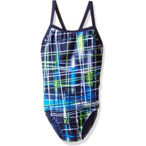 imageSpeedo Women Swimsuit One Piece Powerflex Flyback Striped Youth Team ColorsLaser BlueGreen