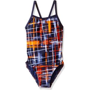 imageSpeedo Women Swimsuit One Piece Powerflex Flyback Striped Youth Team ColorsLaser NavyOrange