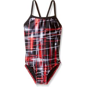 imageSpeedo Women Swimsuit One Piece Powerflex Flyback Striped Youth Team ColorsLaser Speedo Red