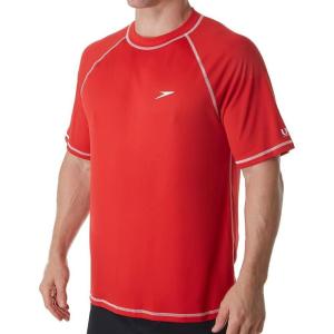 imageSpeedo Mens Uv Swim Shirt Short Sleeve Fitness RashguardLoose Atomic Red