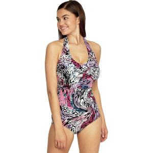 imageSpeedo Womens Swimsuit One Piece VNeck Shirred Halter Moderate CutAnimal Swirl Festival Fuchsia