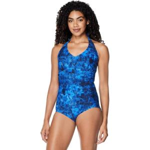 imageSpeedo Womens Swimsuit One Piece VNeck Shirred Halter Moderate CutTurkish Sea