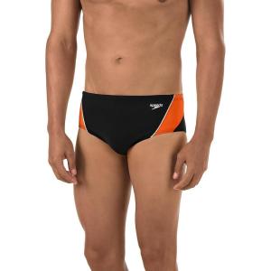 imageSpeedo Mens Poly Mesh Square Leg SwimsuitBlackOrange Splice