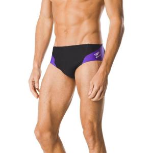 imageSpeedo Mens Poly Mesh Square Leg SwimsuitBlackPurple Spark