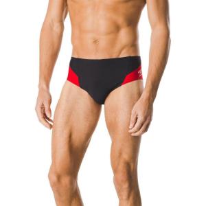 imageSpeedo Mens Poly Mesh Square Leg SwimsuitBlackRed Spark