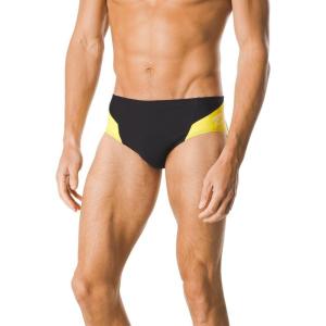 imageSpeedo Mens Poly Mesh Square Leg SwimsuitBlackYellow Spark