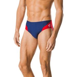 imageSpeedo Mens Poly Mesh Square Leg SwimsuitNavyRed Spark