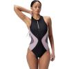 imageSpeedo Womens Swimsuit One Piece Hydraline Standard CutZip AnthraciteVintage Fog