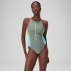 imageSpeedo Womens Swimsuit One Piece Hydraline Standard CutZip Soft Olive